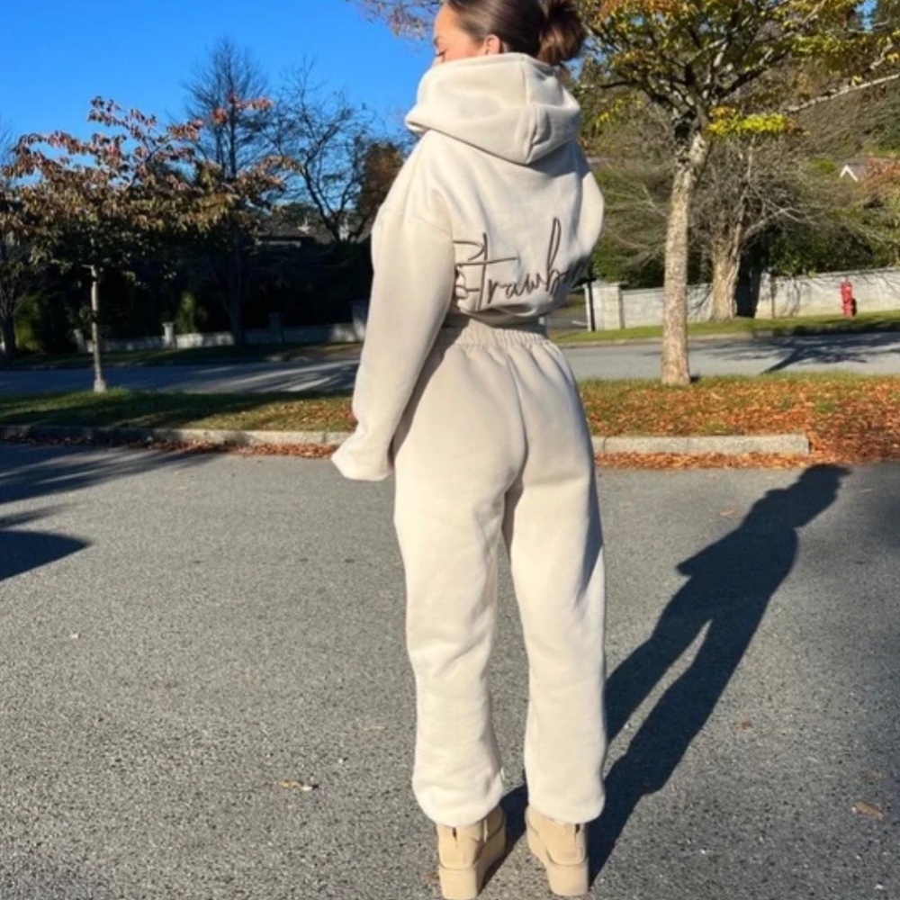 Strawberry Milk Mob - Off White Sweatpants and Hoodie